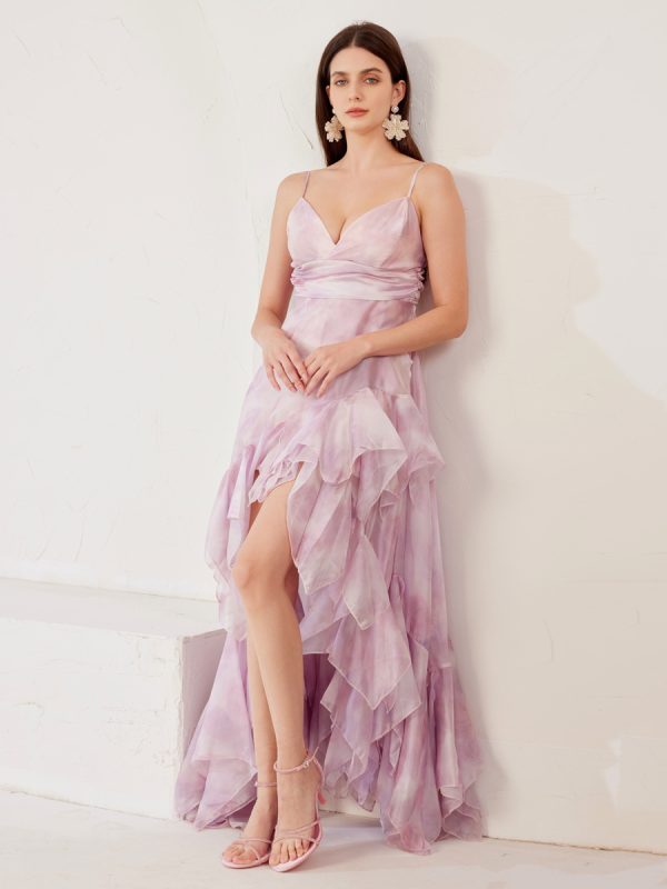 Gradient Party Dress High-low Design Ruffles Long Slip Dress For Women 2025