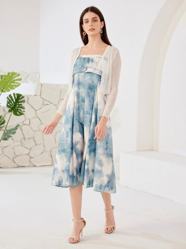 Gradient Suspender Midi Dress With Knitted Cardigan For Women 2025