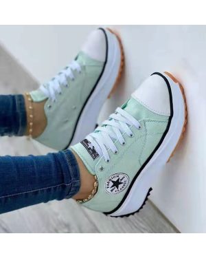 (Green, 40) Canvas Shoes Women Sneaker Platform Casual Breathable Sport Design Fashion