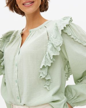 Green Broderie Ruffle Blouse