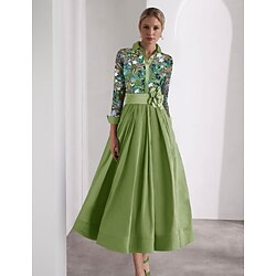 Green Embroidered A-Line Cocktail Dresses Elegant Formal Wedding Floor Length Long Sleeve Shirt Collar Satin with Glitter 2025