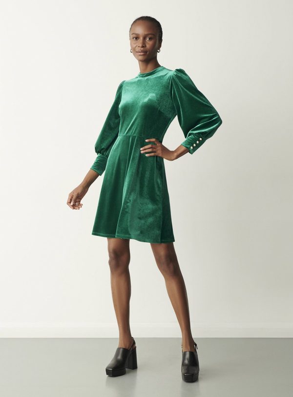 Green FINERY Martina Velvet Dress