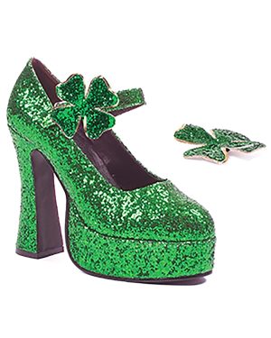 Green Glitter Mary Jane Platform Shoes