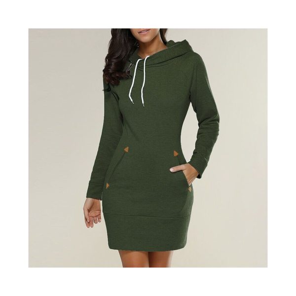 (Green, L) Women's Casual Long Sleeve Hooded Mini Dress Sweater