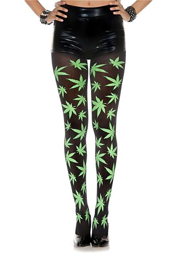 Green Leaf Print Opaque Women's Tights | Women's Tights