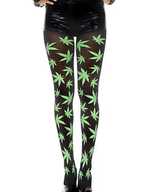 Green Leaf Print Opaque Women's Tights | Women's Tights