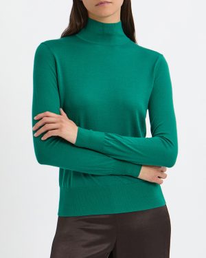 Green Merino Wool Fine Knit Top