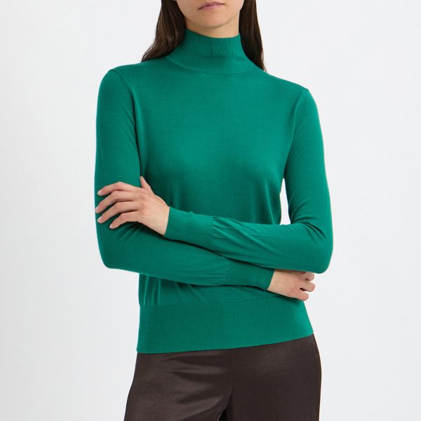 Green Merino Wool Fine Knit Top