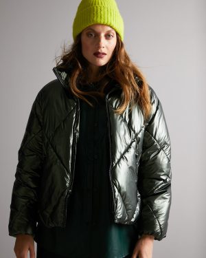 Green Metallic Padded Bomber Jacket