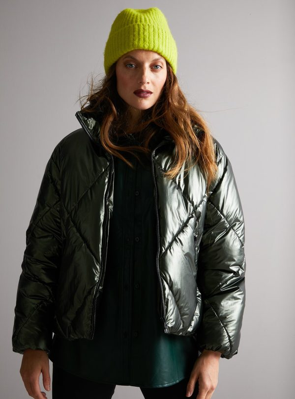 Green Metallic Padded Bomber Jacket