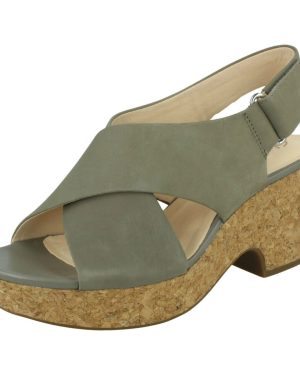(Green, UK 7) Ladies Clarks Slingback Wedge Sandals Maritsa Lara