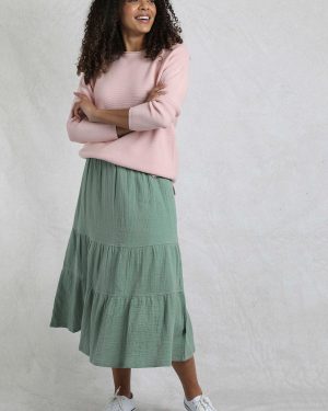 Green WEIRD FISH Lathika Doublecloth Midi Tiered Skirt