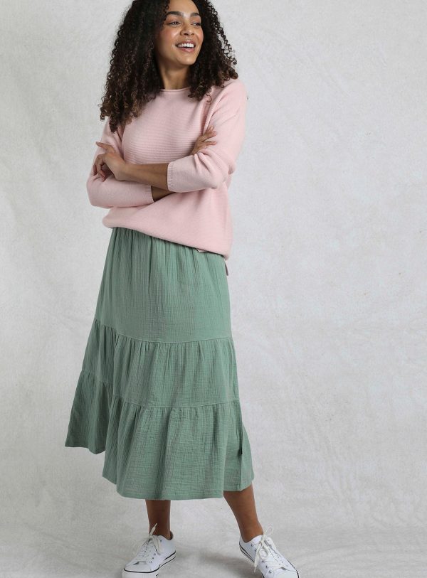 Green WEIRD FISH Lathika Doublecloth Midi Tiered Skirt