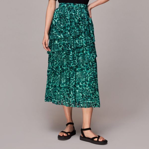 Green Watercolour Tiered Midi Skirt