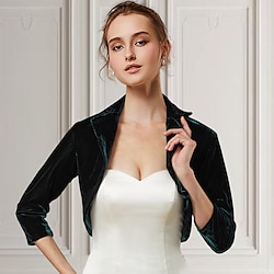 Green Women's Bolero Shrug Velvet Coats / Jackets Elegant Keep Warm 3/4 Length Sleeve Velvet Wedding Guest Wraps With Pure Color For Wedding Fall Winter dress to impress 2025