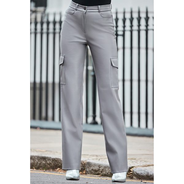 Grey Faux Leather Cargo Trousers