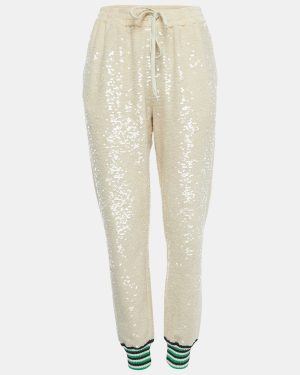 Gucci Beige Sequined Cotton Drawstring Joggers L
