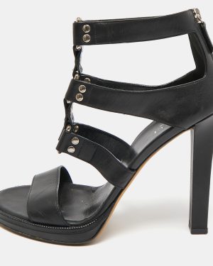 Gucci Black Leather Studded Gladiator Sandals Size 39