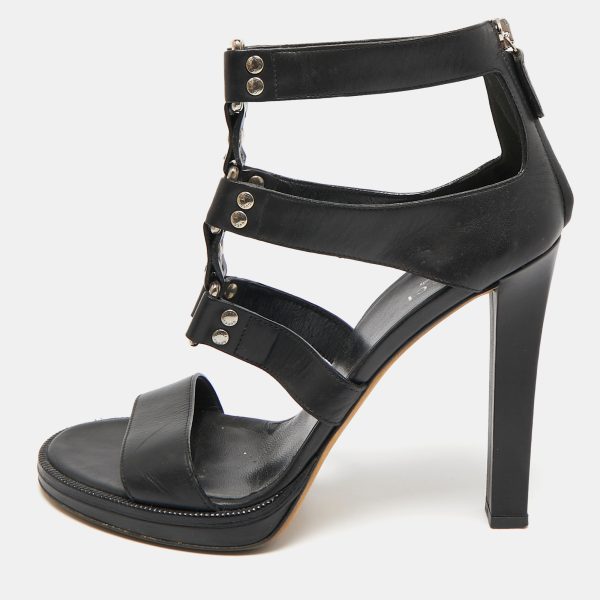 Gucci Black Leather Studded Gladiator Sandals Size 39