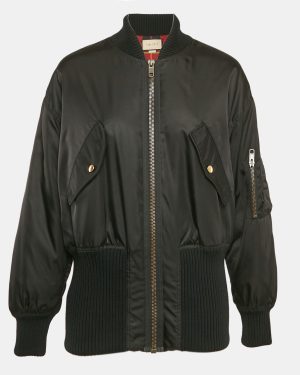 Gucci Black Nylon Rib Trim Nylon Padded Bomber Jacket S