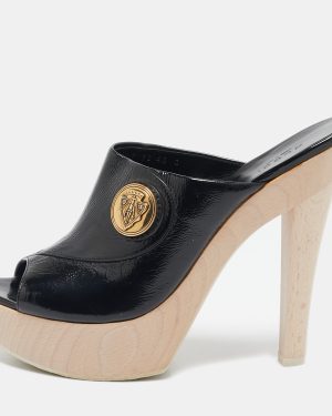 Gucci Black Patent Leather Hysteria Platform Clogs Size 40