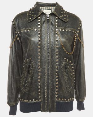 Gucci Black Studded Vintage Style Leather Jacket M