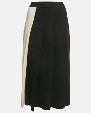 Gucci Black/White Wool Knit Pleated Two-Toned Midi Skirt XL