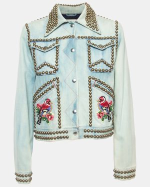Gucci Blue Bird Applique Denim Studded Jacket M