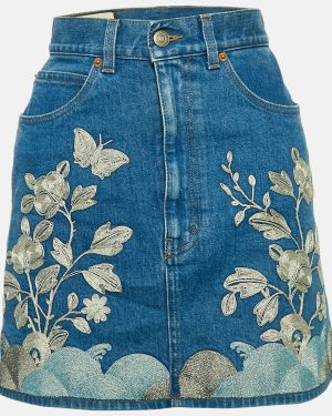 Gucci Blue Embroidered Denim Mini Skirt M