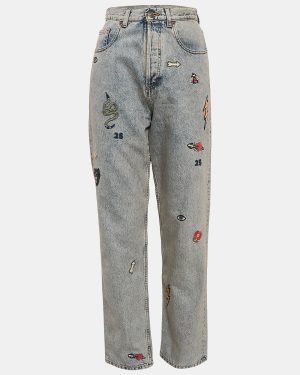 Gucci Blue Embroidered Denim Straight Leg Jeans S Waist 27"