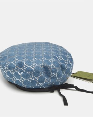 Gucci Blue GG Lamé Leather Trim Beret Cap M