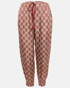 Gucci Burgundy GG Supreme Print Silk Joggers L
