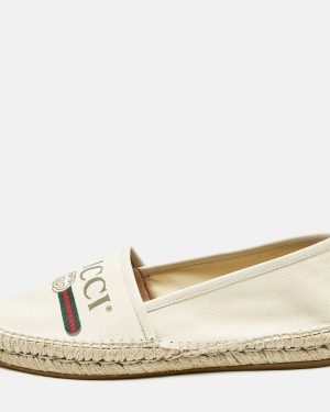 Gucci Canvas Canvas And Leather Trim Logo Print Espadrilles Size 39