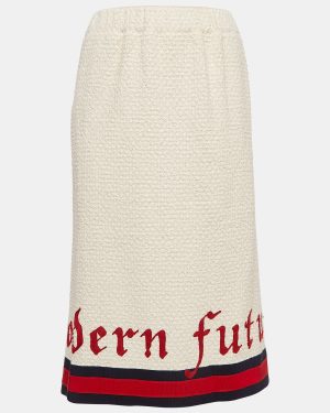 Gucci Cream Tweed Modern Future Embroidered Pencil Skirt M
