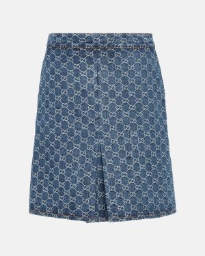 Gucci GG pleated denim jacquard midi skirt