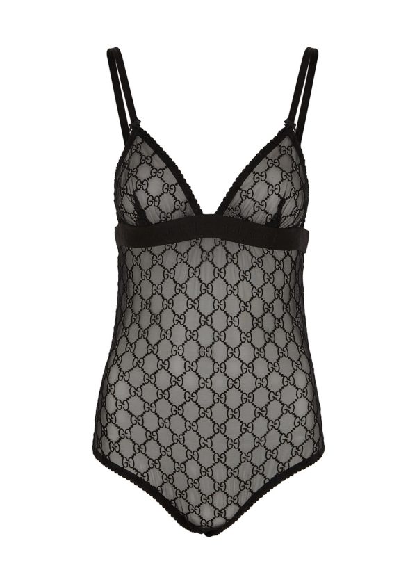 Gucci Gg-embroidered Tulle Bodysuit - Black - S