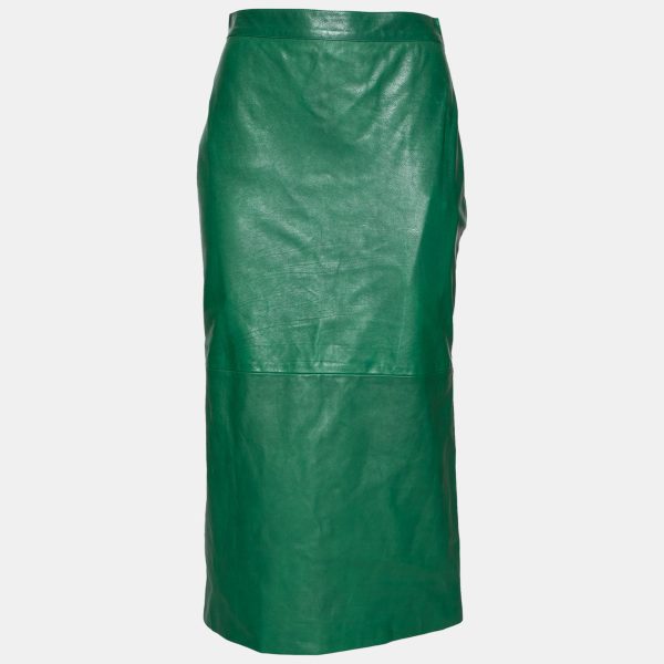 Gucci Green Leather Pencil Midi Skirt M