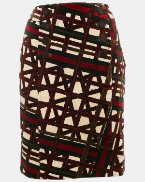 Gucci Green/Red Printed Velvet Pencil Skirt M