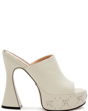 Gucci Janaya 140 Embellished Leather Platform Mules - White - 5