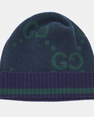 Gucci Navy Blue GG Cashmere Knit Beanie Hat M
