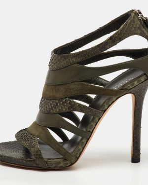 Gucci Olive Green Python Leather and Suede Gladiator Sandals Size 36