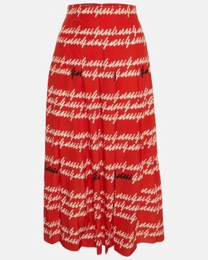 Gucci Red Letters Print Silk Pleated Midi Skirt S