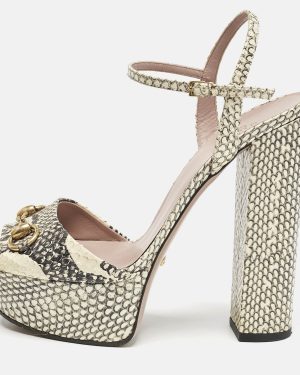 Gucci Two Tone Python Leather GG Marmont Ankle Strap Sandals Size 39.5