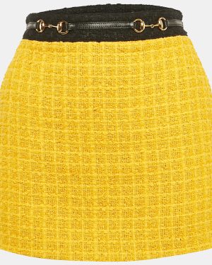 Gucci Yellow Tweed Horsebit Detail Mini Skirt S
