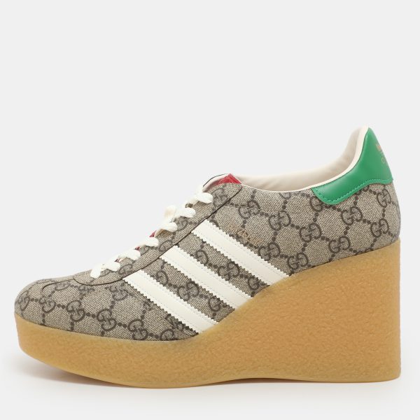 Gucci x Adidas Multicolor Coated Canvas GG Canvas Wedge Sneakers Size 41