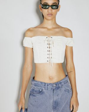 Guess USA Lace Corset Crop Top - Woman Tops White M