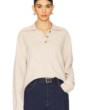 Guest In Residence Everyday Polo Top in Cream. Size M, S, XS.