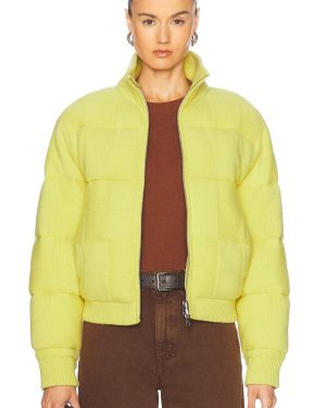 Guest In Residence Quilted Cashmere Blend Puffer Jacket in Lemon - Green. Size L (also in M, S, XL, XS).