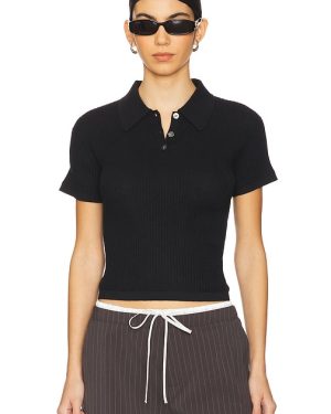 Guest In Residence Shrunken Polo Top in Black. Size XL, XS.
