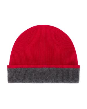 Guest In Residence The Inside Out! Cashmere Hat in True Red & Charcoal - Red. Size all.
